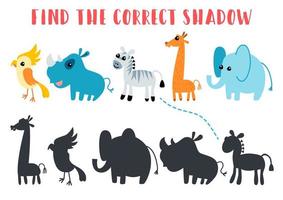Finde den richtigen Schatten. Kinder lernen Spiel. vektor