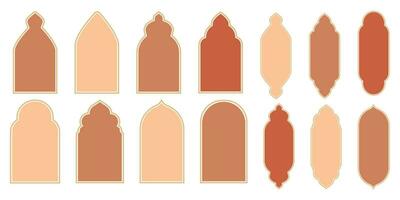 einstellen islamisch Bogen Rahmen, minimal Boho Grenzen, Fenster, Arabisch isoliert auf Weiß Hintergrund. islamisch eid Mubarak, Marokko Moschee. Vektor Illustration