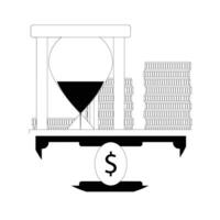 tid pengar ikon linje. timglas med sedel och staplade mynt. vektor illustration