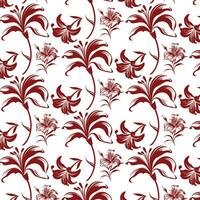 mönster av stiliserade röd blommor och strömmande löv på en vit bakgrund vektor