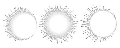 Kreis Klang Welle. Audio- Musik- Ausgleich. runden kreisförmig Symbole Satz. Spektrum radial Muster und Frequenz rahmen. Vektor Design