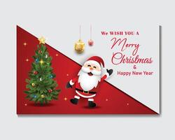vektor glad jul och Lycklig ny år hälsning kort med jul träd och santa claus