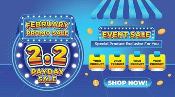 2 2 Februar Zahltag Verkauf Veranstaltung 3d Cashback Rabatt Blitz Verkauf Sozial Medien Promo hergeben Vorlage Hintergrund vektor