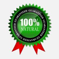 100 naturlig grön etikett isolerad på vitt. Vektor illustration