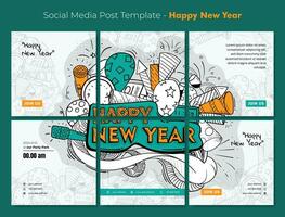 social media posta mall med klotter konst av firande verktyg för Lycklig ny år fest design vektor