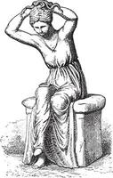 jung Frau beim ihr Toilette, Jahrgang Gravur. vektor