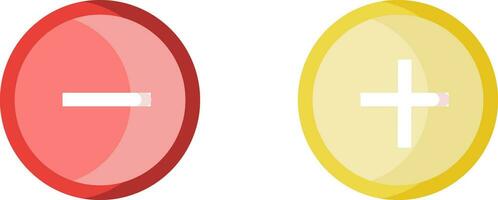 röd minus- och gul plus knappar vektor illustration på vit bakgrund.