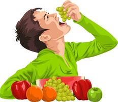 vektor av ung pojke äter frukt.