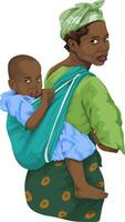 Vektor von afrikanisch Frau geben huckepack Reiten zu Sohn.