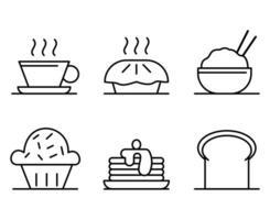 einstellen von Frühstück Kritzeleien Symbol oder Essen minimal dünn Linie Symbole vektor