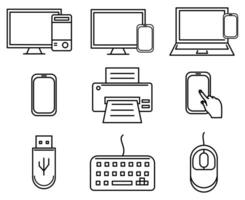 elektronisk verktyg ikon uppsättning eller dator teknologi i linje stil ikoner uppsättning för webb och mobil app vektor