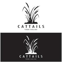 cattails eller flod vass gräs växt logotyp design, vatten- växter, träsk, vild gräs vektor