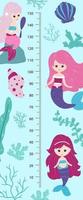 Kindergrößentabelle mit kleinen Meerjungfrauen. Vektor-Illustration, Cartoon-Stil vektor