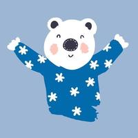 handgezeichneter Eisbär in einem Pullover mit Schneeflocken. perfekt für T-Shirts, Textilien und Drucke. Cartoon-Stil-Vektor-Illustration für Dekor und Design. vektor