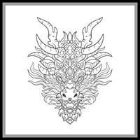 Drachen Kopf Mandala Kunst isoliert auf schwarz Hintergrund vektor