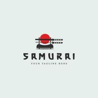 Samurai Schwert Logo Jahrgang Vektor Illustration Konzept Vorlage Symbol Design