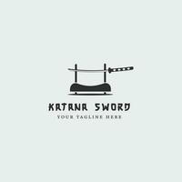 Katana Schwert Logo Jahrgang Vektor Illustration Konzept Vorlage Symbol Design