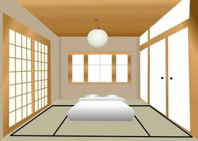 Illustration von jammen Bett Zimmer Dekoration im Muji Stil minimal Innere Design vektor