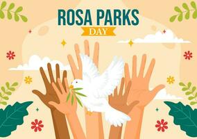 rosa Parks Tag Vektor Illustration mit das zuerst Dame von bürgerlich Rechte, Handschelle und Bus im National Urlaub Feier eben Karikatur Hintergrund