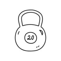 Kettlebell isoliert auf ein Weiß Hintergrund. Sport Ausrüstung. Vektor handgemalt Illustration im Gekritzel Stil. perfekt zum Logo, Dekorationen, verschiedene Entwürfe. gesund Lebensstil.