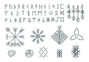 futhark Nordisk isländsk och viking runor tecken tunn linje ikon uppsättning. vektor