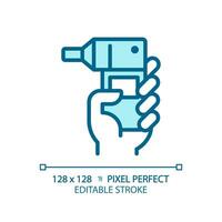 Spirometer Pixel perfekt Licht Blau Symbol. Atmung Übung. Atemwege Krankheit. medizinisch Gerät. rgb Farbe unterzeichnen. einfach Design. Netz Symbol. Kontur Linie. eben Illustration. isoliert Objekt vektor