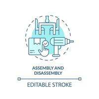 2d editierbar Versammlung und Demontage Symbol Darstellen ziehen um Service, monochromatisch isoliert Vektor, Blau dünn Linie Illustration. vektor