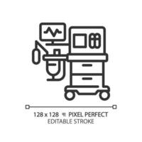 Anästhesie Maschine Pixel perfekt linear Symbol. chirurgisch Ausrüstung. medizinisch Ventilator. Betriebs Zimmer. kritisch Pflege. dünn Linie Illustration. Kontur Symbol. Vektor Gliederung Zeichnung. editierbar Schlaganfall