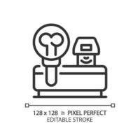 Knochen Densitometer Pixel perfekt linear Symbol. medizinisch Scan. x Strahl Technologie. Gesundheit Bewertung. Diagnose prüfen. dünn Linie Illustration. Kontur Symbol. Vektor Gliederung Zeichnung. editierbar Schlaganfall