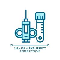 Biopsie Nadel Pixel perfekt Licht Blau Symbol. medizinisch Verfahren. Gewebe Probe. minimal angreifend. rgb Farbe unterzeichnen. einfach Design. Netz Symbol. Kontur Linie. eben Illustration. isoliert Objekt vektor