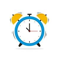 einfach Alarm Uhr Illustration Vektor Design, eben Blau Gelb Alarm Uhr auf Weiß Hintergrund