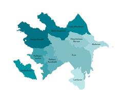 vektor isolerat illustration av förenklad administrativ Karta av azerbajdzjan. gränser och namn av de regioner. färgrik blå kaki silhuetter