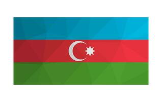 Vektor Illustration. National dreifarbig Flagge mit Band von Blau, Rot, Grün und Weiß Halbmond und acht spitz Stern. offiziell Symbol von Aserbaidschan. Design im niedrig poly Stil mit dreieckig Formen.