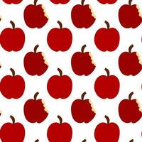 rot ganze und gebissen Äpfel nahtlos Muster. Öko Landwirtschaft Frucht. Ernte Hintergrund. eben Vektor Illustration.