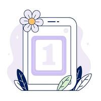 ein stilisiert Handy, Mobiltelefon Telefon im das bilden von ein Rahmen mit ein groß Nummer einer und ein Blumen- Ornament, eben Vektor Illustration.