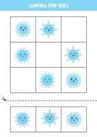 lehrreich Sudoku Spiel mit süß Karikatur Blau Schneeflocken. vektor