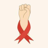 värld AIDS dag vektor illustration. näve av Stöd med röd band runt om de hand. design för affisch, flygblad, bakgrund, kort, affisch för teman AIDS medvetenhet.