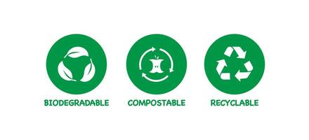 biologisch abbaubar, kompostierbar, recycelbar Symbol. Recycling Müll Vektor