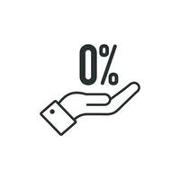 Null Prozent und öffnen Hand Symbol. Kommission 0 Vektor
