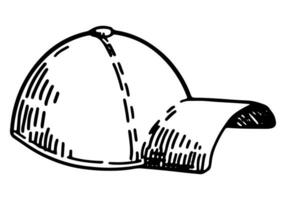 Deckel Hut skizzieren Clip Art. Sommer- Kopf Zubehörteil Gekritzel isoliert auf Weiß. Hand gezeichnet Vektor Illustration im Gravur Stil.