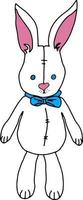 Vektor weiße Kaninchen Puppenspielzeug mit Schleifen und Augen mit Knöpfen Hintergrund für Kinderzimmer, Kindersachen, Stoffe, Drucke.