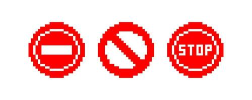Straße halt Zeichen Pixel Symbol Satz. Vektor Illustration Design.