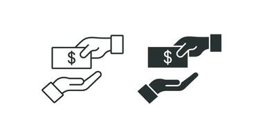 geben Geld Symbol. Zahlung Illustration Symbol. Zeichen Hand und Dollar Vektor