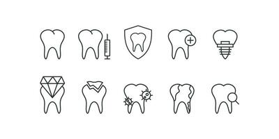 tandläkare ikon uppsättning. dental klinik illustration symbol. tecken stomatologi vektor