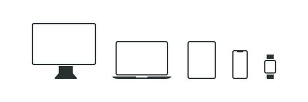Gerät Symbol Satz. Laptop, Tablette, Smartphone, betrachten, Computer Illustration Symbol. Zeichen elektronisch Tehnologie Vektor