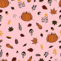 Vektor nahtlose Muster Herbstlaub und Kürbis Herbst Hintergrund. Herbst ClipArt handbemalt, isoliert. Halloween-Kürbis. für Einladungen, Grußkarten, Druck, Banner