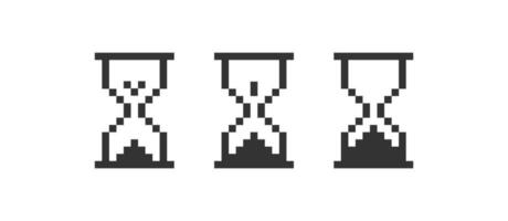 Pixel Sanduhr Symbol Satz. 8 bisschen Wird geladen Spiel, Maus Illustration Symbol. Zeichen Sand Glas Vektor