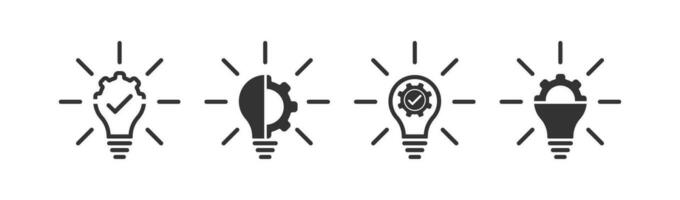innovation ikon uppsättning. ljus Glödlampa och redskap illustration symbol. tecken service vektor