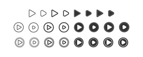 spela ikon uppsättning. spelare, triangel symbol. tecken app knapp vektor. vektor