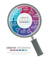 infographic mall med förstoringsglas, utbildning infographic 6 steg mall design, förstoringsglas glas begrepp. vektor